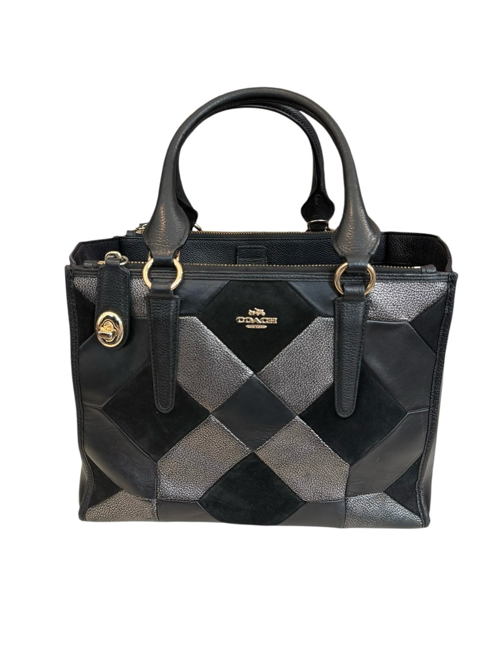 Coach Crosby Black and Grey Metallic Patchwork Leather Tote Bucket-Purse - Picture 13 of 16